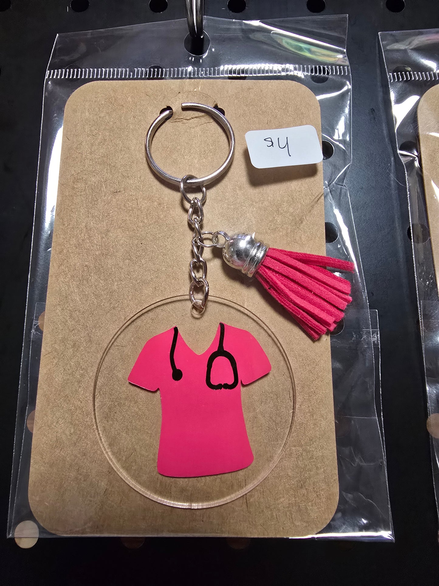 Acrylic Round Nurse Keychain – Scrubs & Stethoscope Design