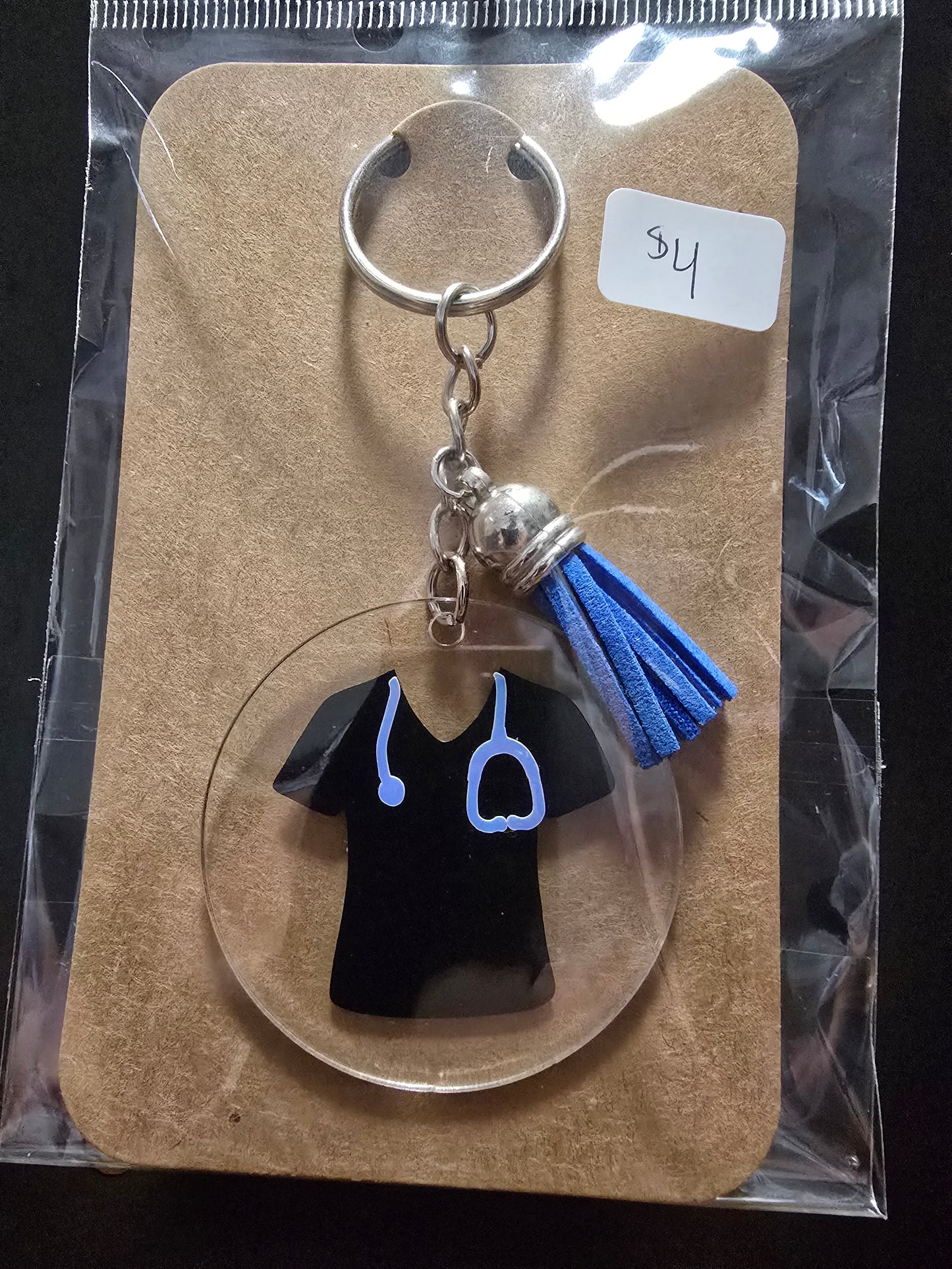Acrylic Round Nurse Keychain – Scrubs & Stethoscope Design