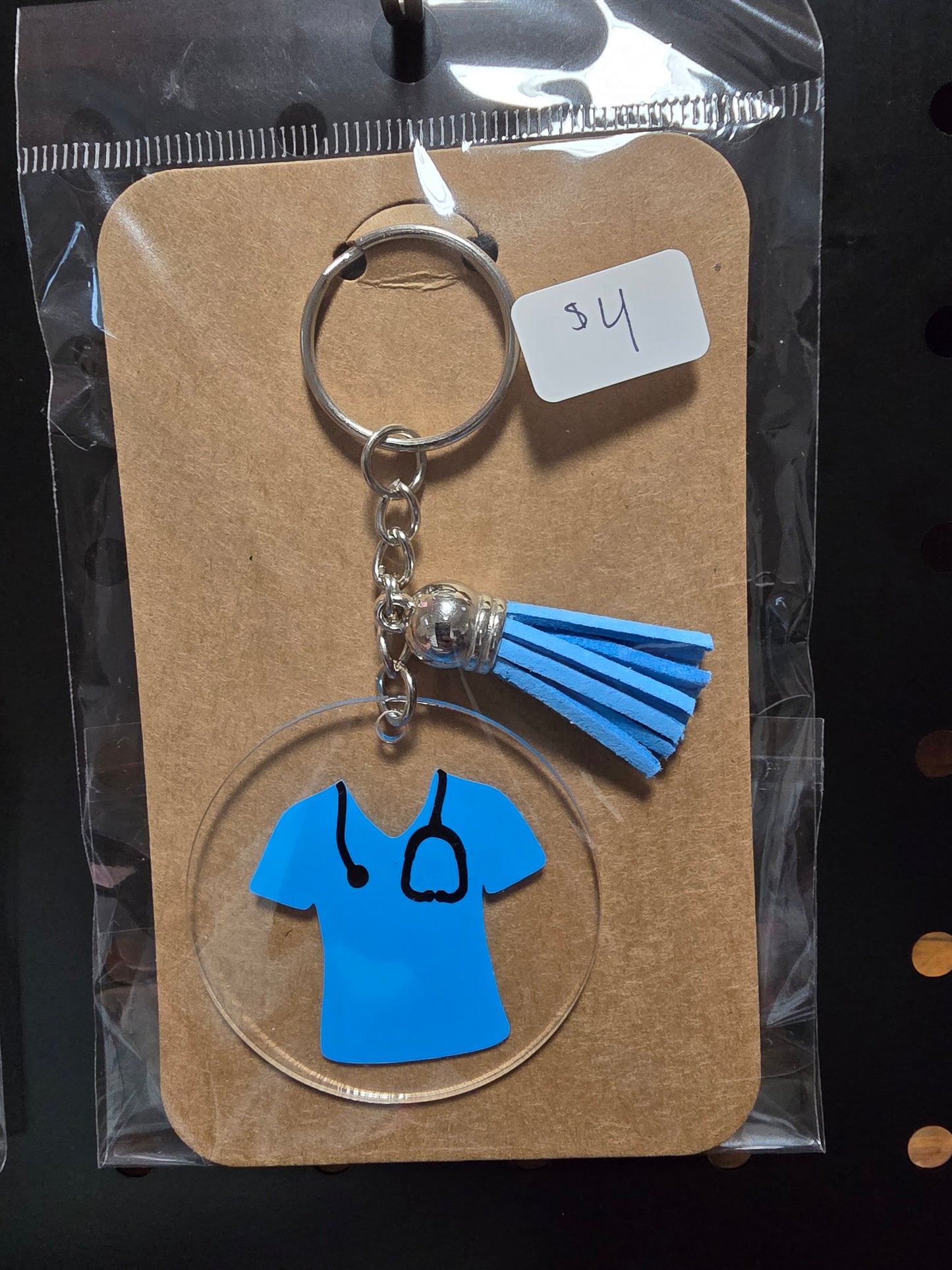 Acrylic Round Nurse Keychain – Scrubs & Stethoscope Design