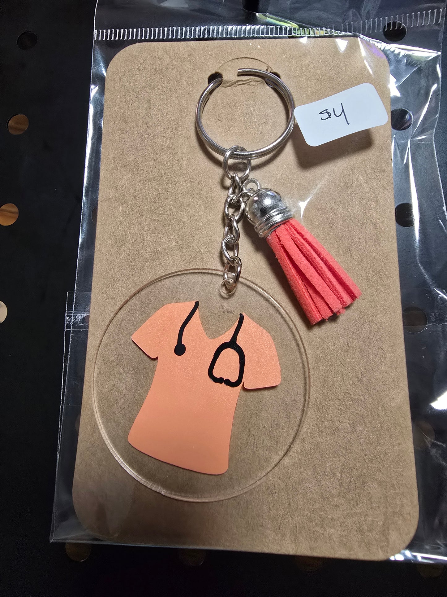 Acrylic Round Nurse Keychain – Scrubs & Stethoscope Design