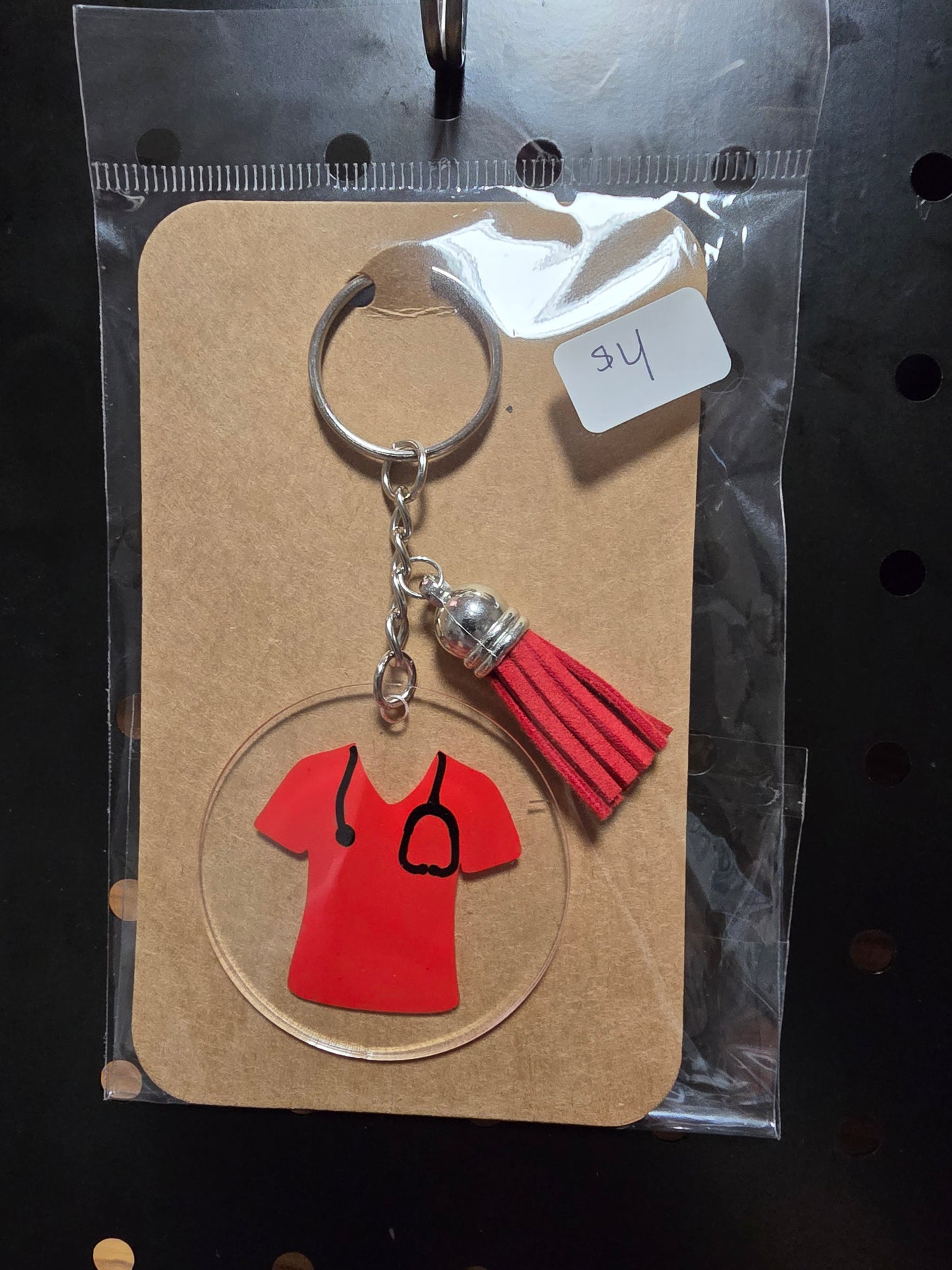 Acrylic Round Nurse Keychain – Scrubs & Stethoscope Design