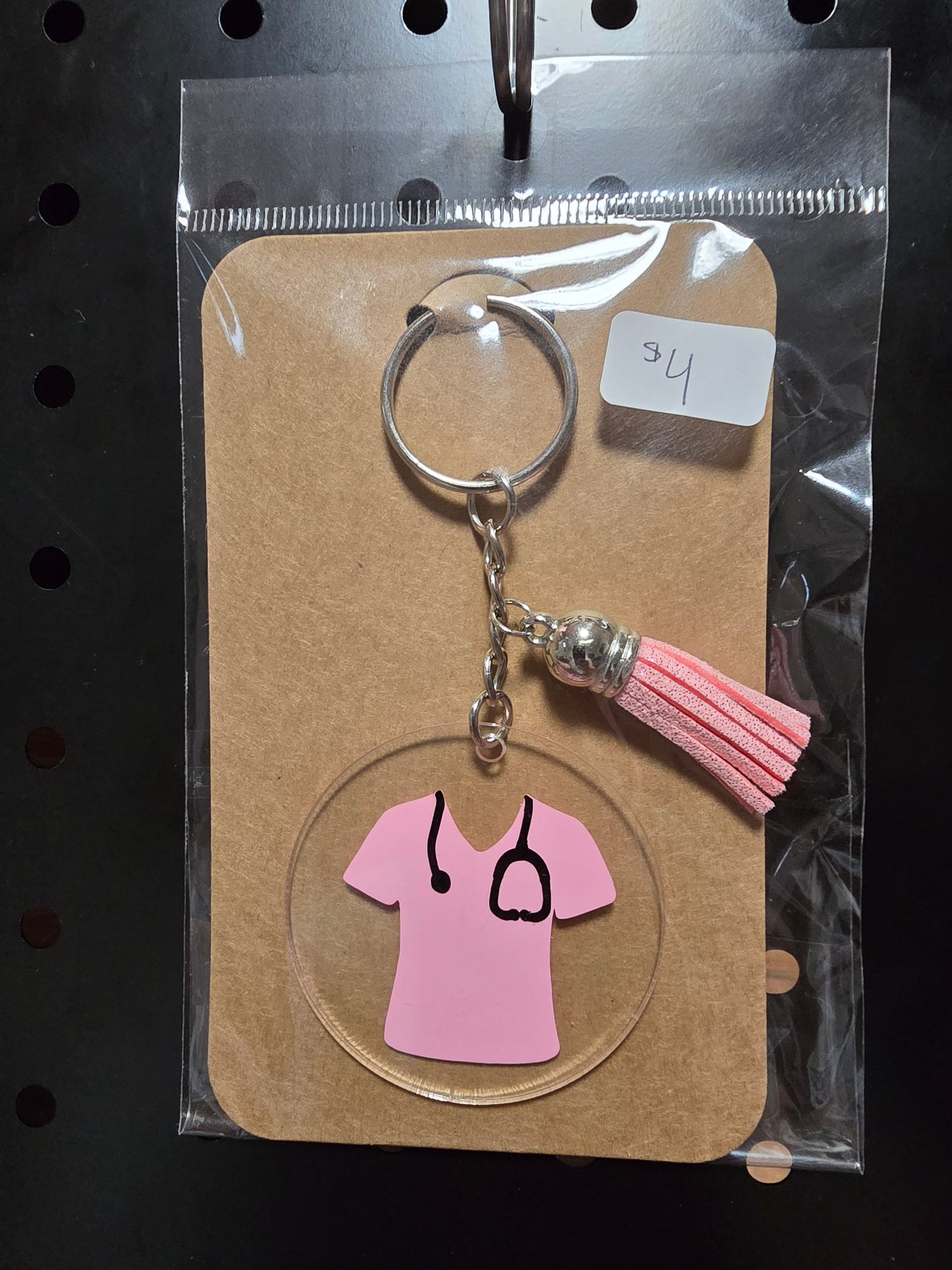 Acrylic Round Nurse Keychain – Scrubs & Stethoscope Design