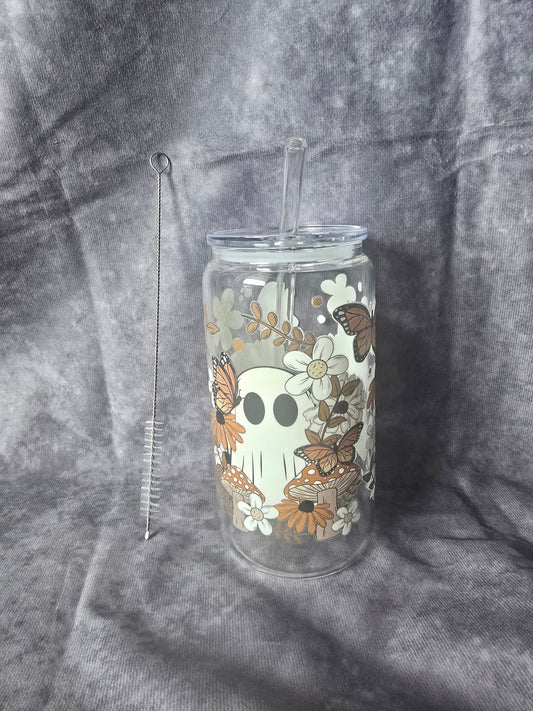 Reusable Glass Cup with Straw and Cleaning Brush