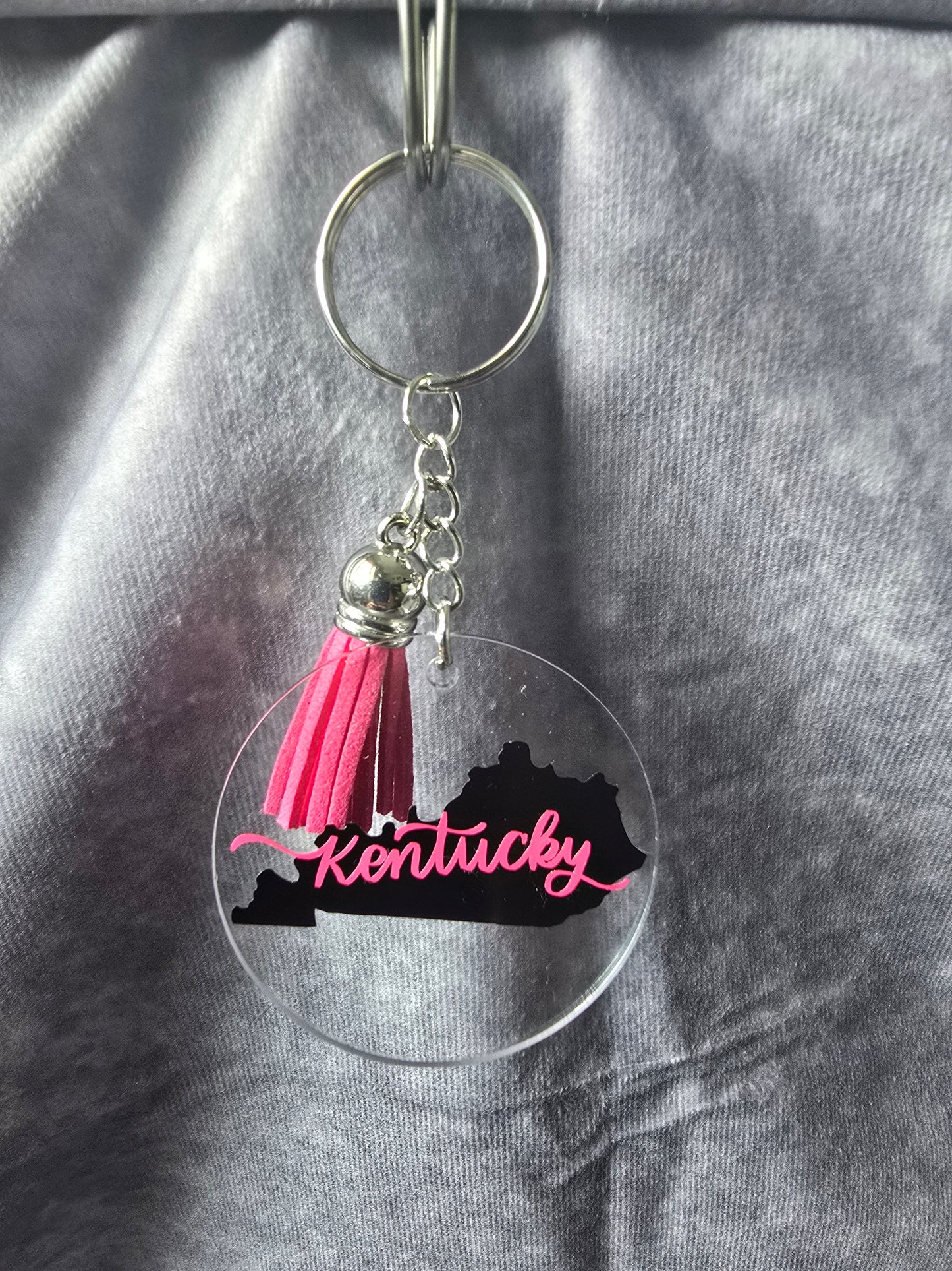 Acrylic Round State Keychain – Custom State Silhouette & Name