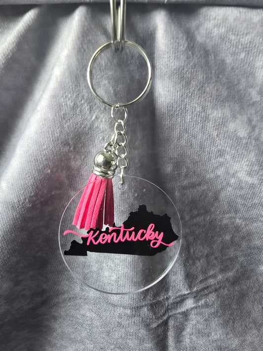 Acrylic Round State Keychain – Custom State Silhouette & Name
