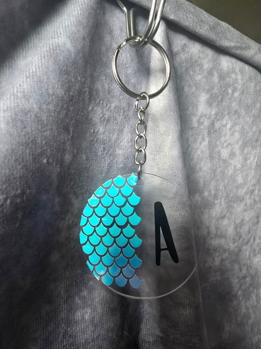 Acrylic Round Mermaid Initial Keychain